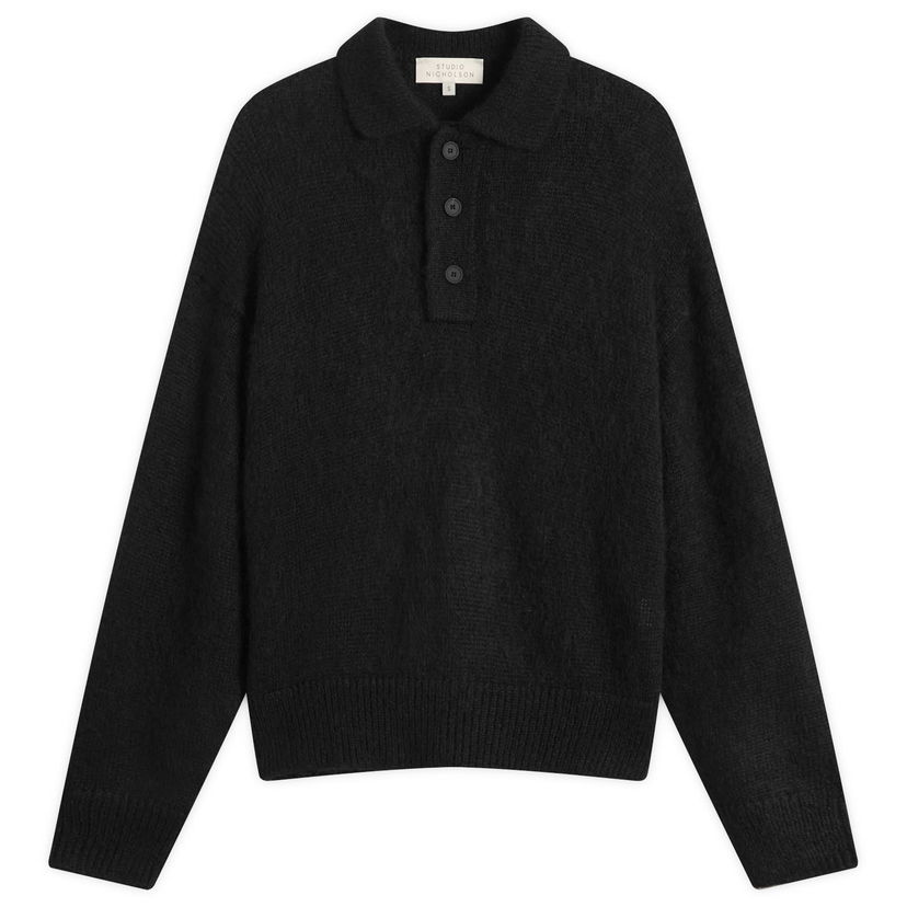 Villapaita Studio Nicholson Studio Nicholson Dune Polo Sweater Musta | DUNESN-1493-BLK