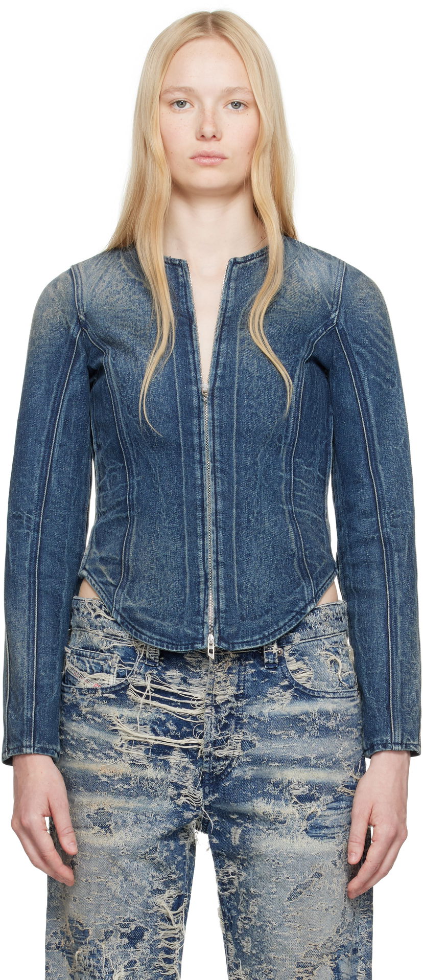 Takki Diesel Diesel De-Gray-Fsg Zip-Up Denim Jacket Sininen | A17926 007BG