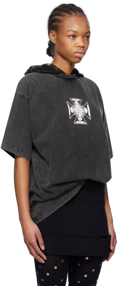 T-paita We11done We11done Heart Cross Graphic Hooded T-Shirt Harmaa | WD-TH0-25-842-U-BK, 1