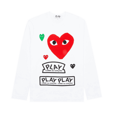 T-paita Comme des Garçons PLAY Multi Logo Long-Sleeve T-Shirt Valkoinen | AZ T284 051 1, 0