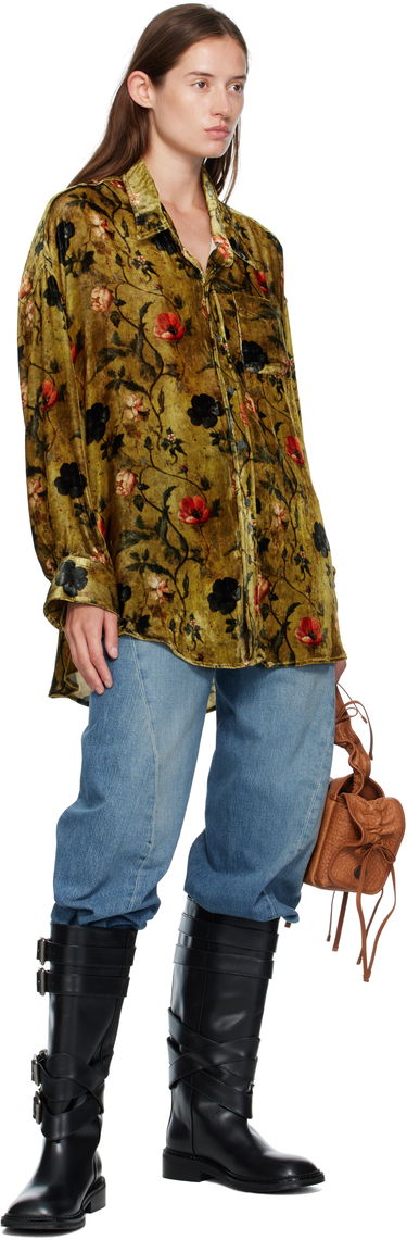 Paita R13 R13 Floral-Print Velvet Drop-Neck Shirt Vihreä | R13WR004-R595A, 3