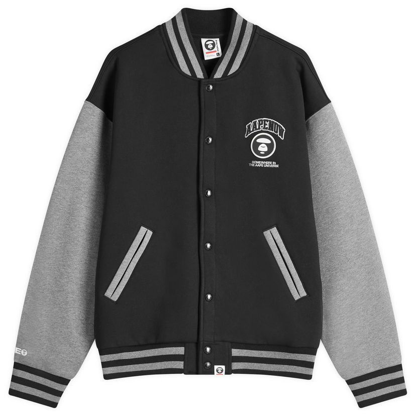Bomber-takki AAPE by A Bathing Ape AAPE Now Fleece Baseball Jacket Musta | AAPSWMB328XXNBKX