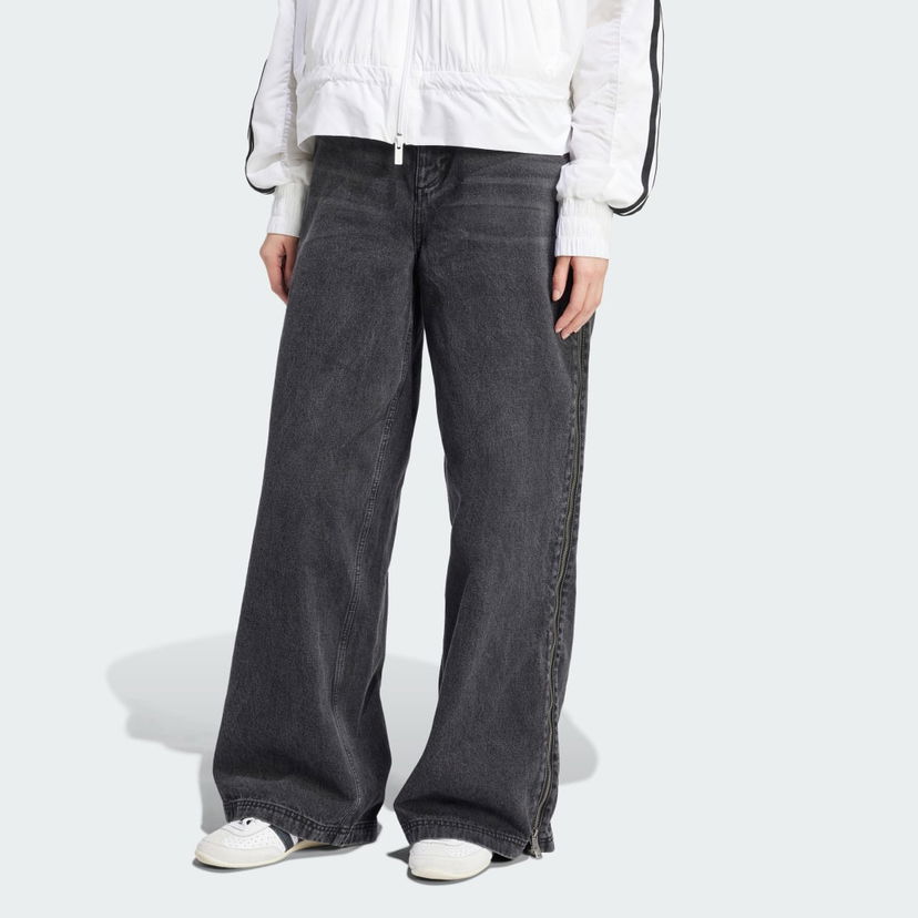 Jeans adidas Performance Adilenium Season 3 Zip Washed Denim Wide Leg Pants Musta | JX9211