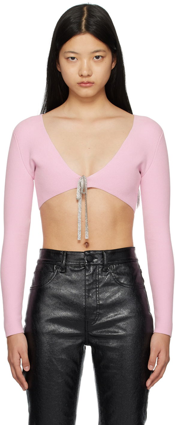 Crop top Alexander Wang Cropped Cardigan With Crystal Tie Vaaleanpunainen | 1KC1233033