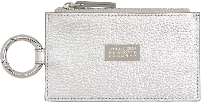 Lompakko Maison Margiela MM6 Maison Margiela Laminated Grainy Leather Card Holder with Key Ring Metallinen | SA6UI0031 P8395