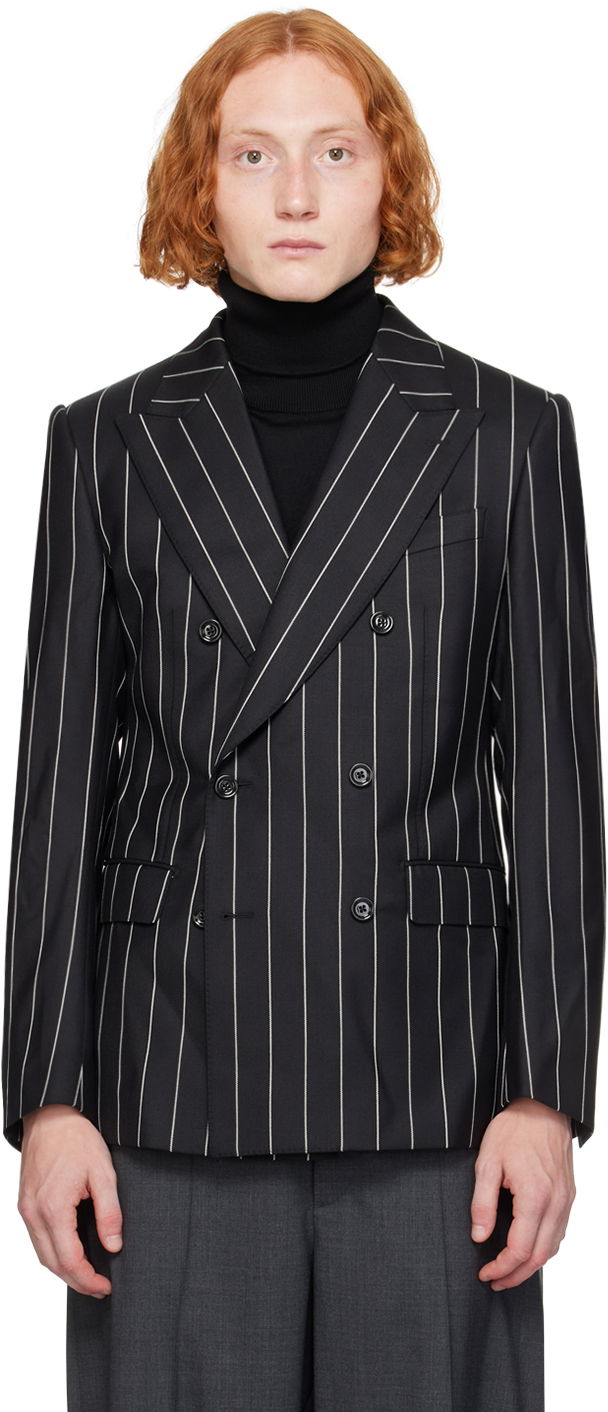 Takki Dolce & Gabbana Dolce & Gabbana Pinstripe Double-Breasted Blazer Musta | G2QU4TFR204
