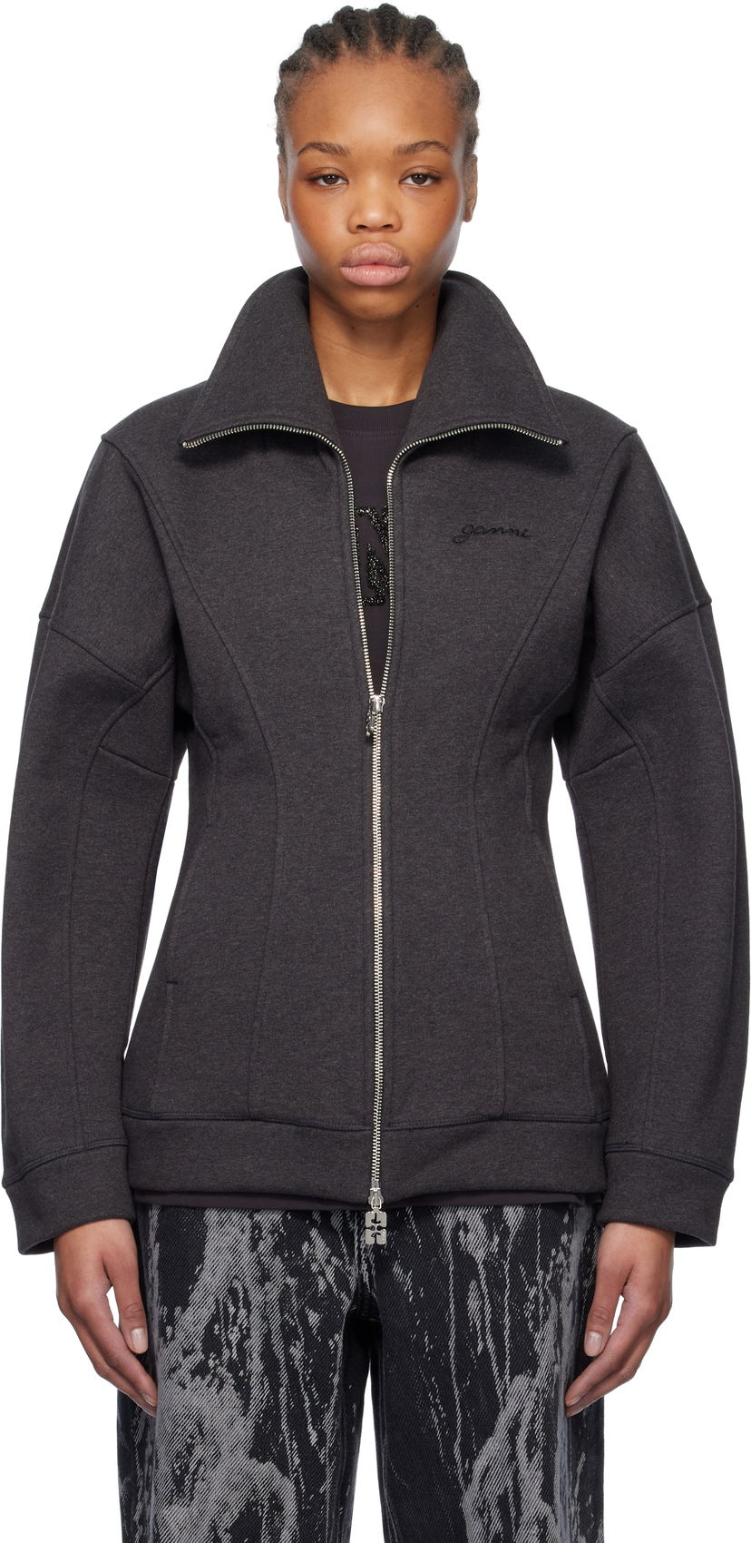 Huppari GANNI Ganni Heavy Fleece Zip-Up Jacket Harmaa | T4107
