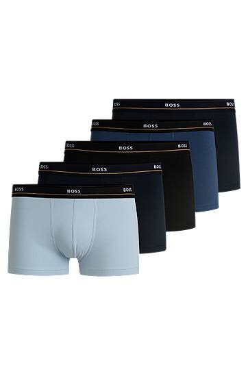 Nyrkkeilijät BOSS BOSS Stretch-Cotton Trunks, Five-Pack with Logo Waistbands Sininen | 50531660