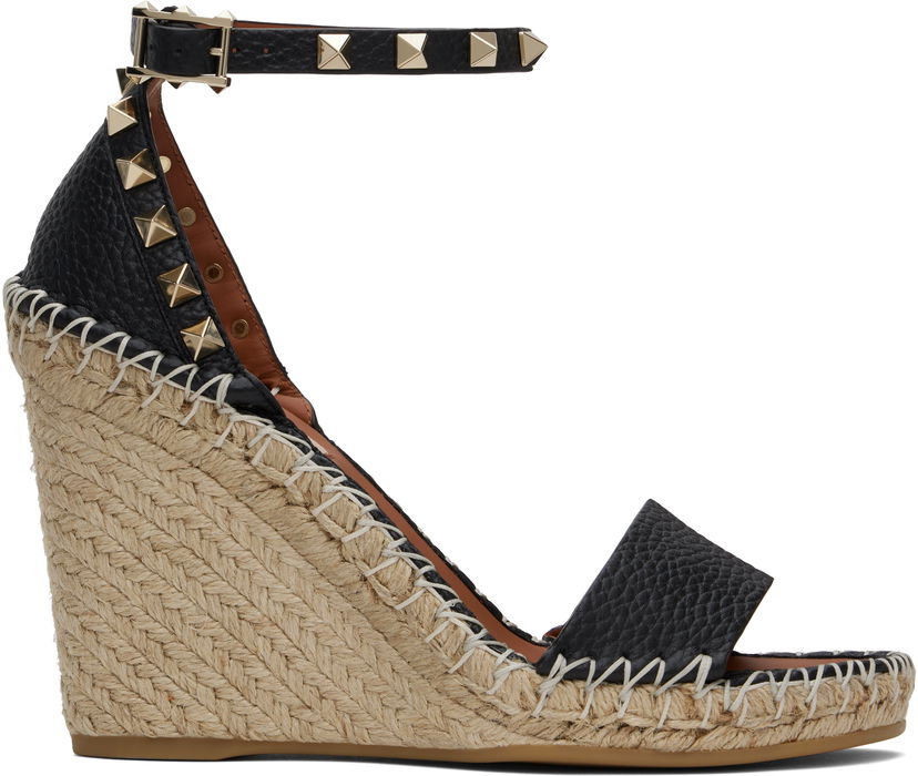 Kengänhoito Valentino Valentino Garavani Double Rockstud Wedge Heeled Sandals Musta | 6W2S0090VTO